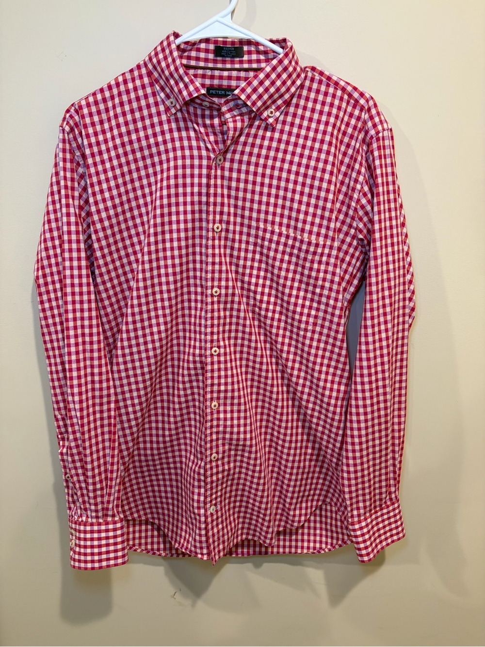 Peter Millar Red and White Gingham Button-Down Shirt - Men's Medium